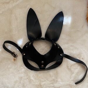 Black Leather Bunny Ear Mask
